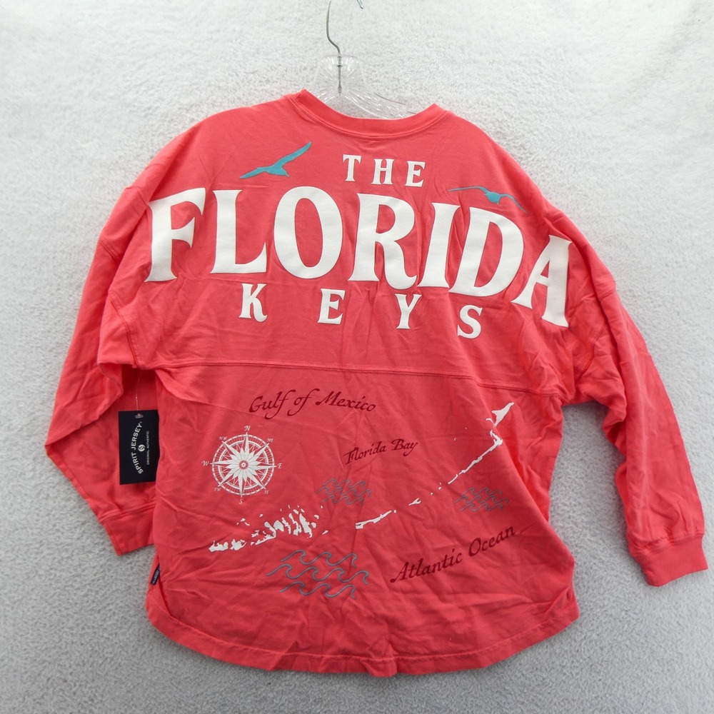 Spirit‎ Jersey Shirt Womens Medium The Florida Keys Coral Pink Map Cotton L/S